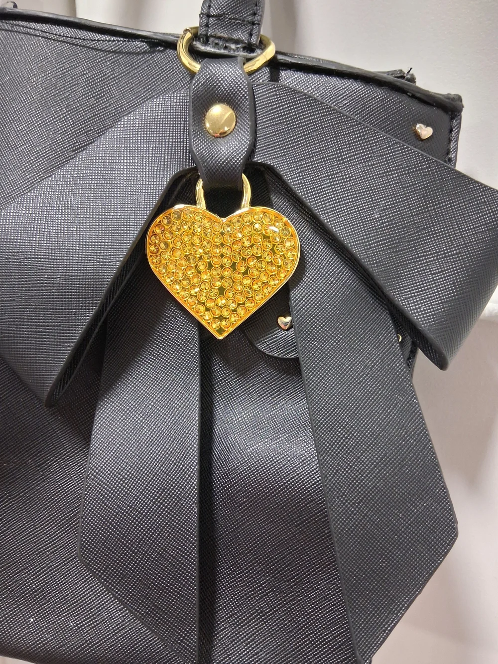 Betsey Johnson Black Scalloped Satchel with Gold Heart Charm